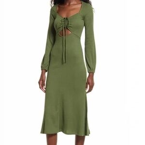 Topshop Olive Long Sleeve Midi Dress
